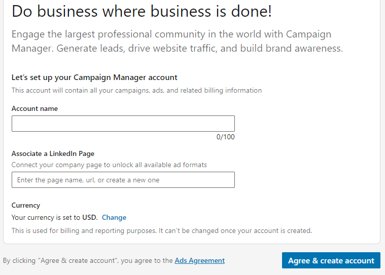Create Ad account on linkedin