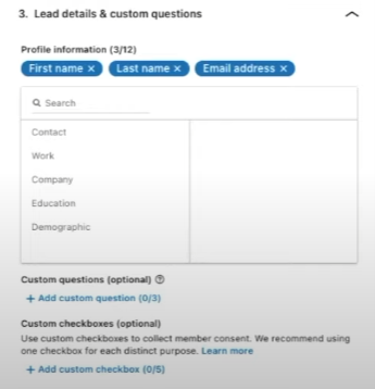 LinkedIn ad custom questions linkedin