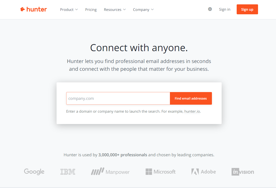 find email addresses  hunter.io