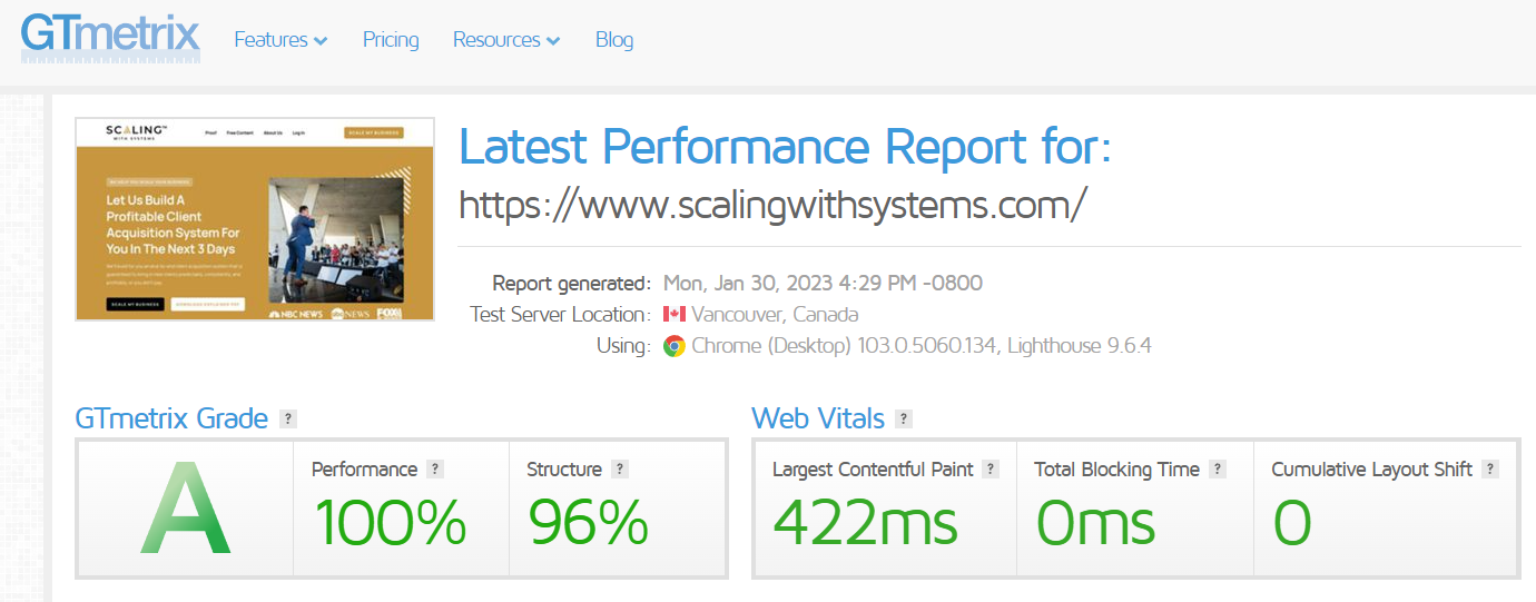 website performance reporting